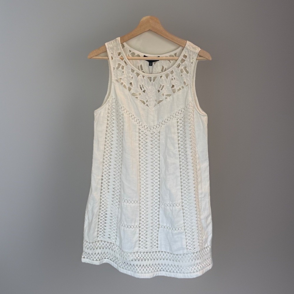 Sanctuary White Crochet Mini Shift Small Dress Sleeveless Boho Beach Resort NEW